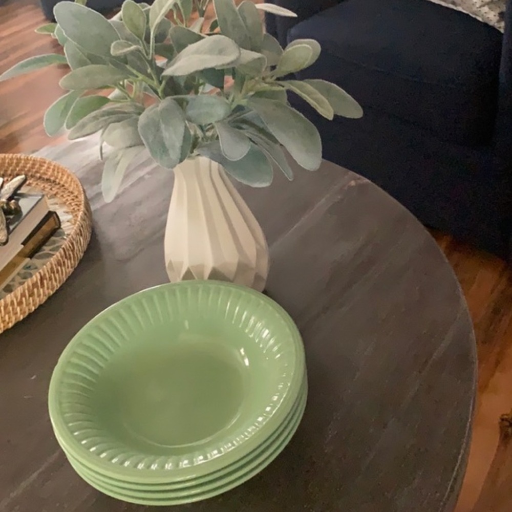 4 mint green ceramic soup bowls
